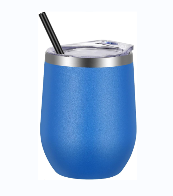 12oz stainless steel wine tumbler with lid and straw