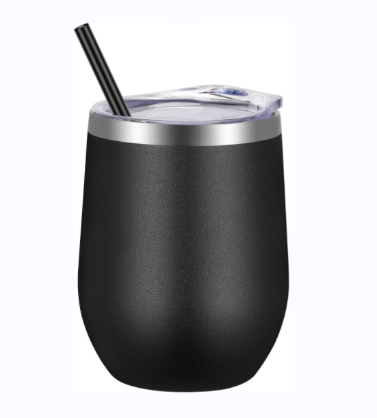 12oz stainless steel wine tumbler with lid and straw