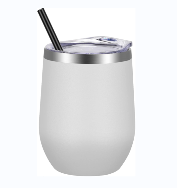 12oz stainless steel wine tumbler with lid and straw